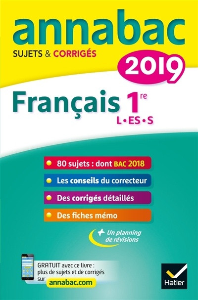 Couverture de Annabac 2019 Français 1re L, ES, S sujets et corrigés
