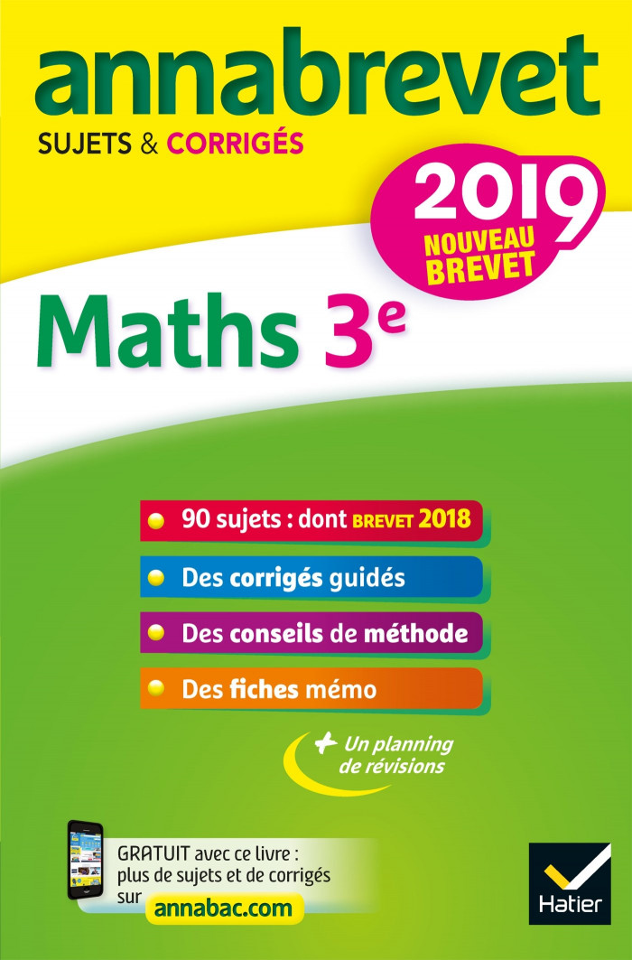 Couverture de Annabrevet 2019 Maths sujets et corrigés