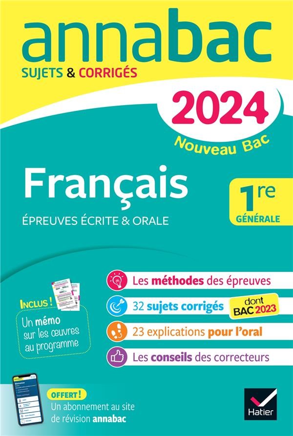 Couverture de Annabac 2024 : Français, 1re générale (bac de français écrit & oral)